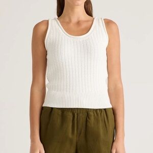 Quince 100% Organic Cotton Waffle Cropped Sweater Tank White Ivory